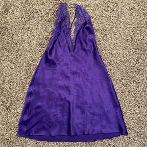 NWOT Purple Halter Lace Slip Satin Silk Dress